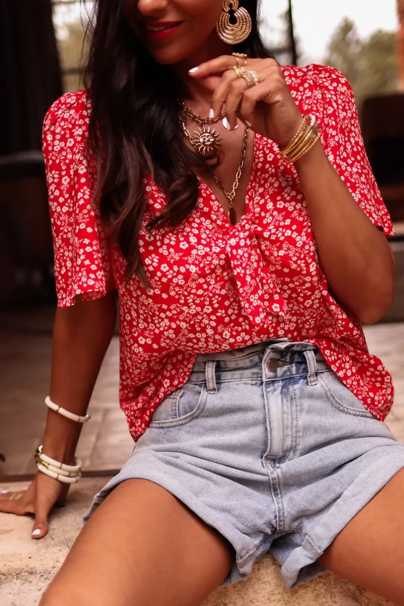Intemporel Shop Blouse Anja rouge à fleurs Fashion