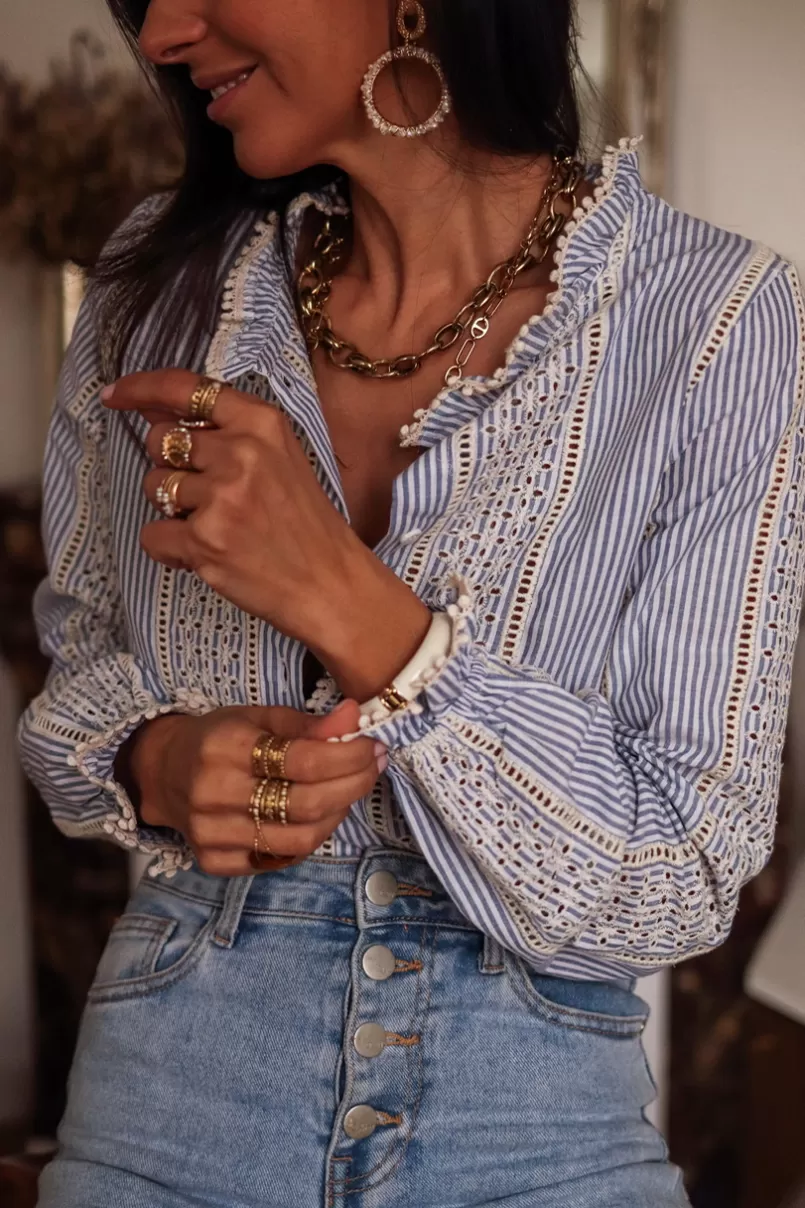 Intemporel Shop Blouse Cyane brodée bleu Store