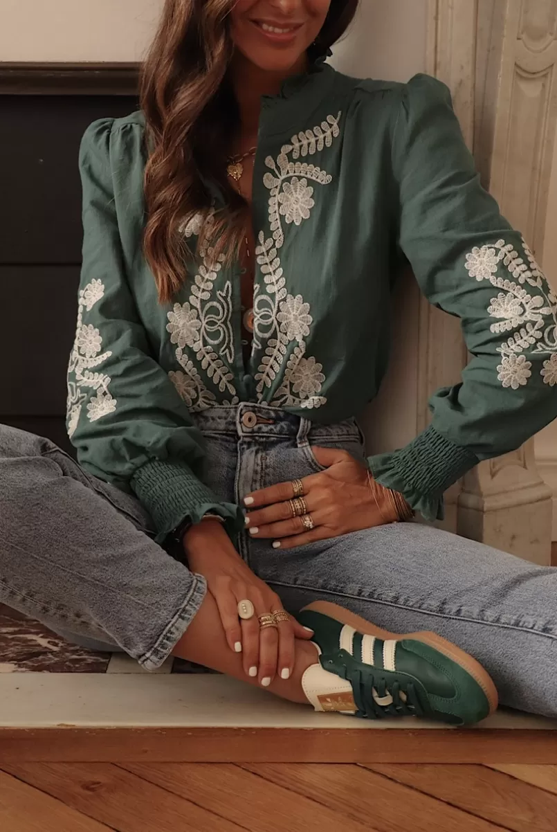 Intemporel Shop Blouse Monica brodée vert Discount